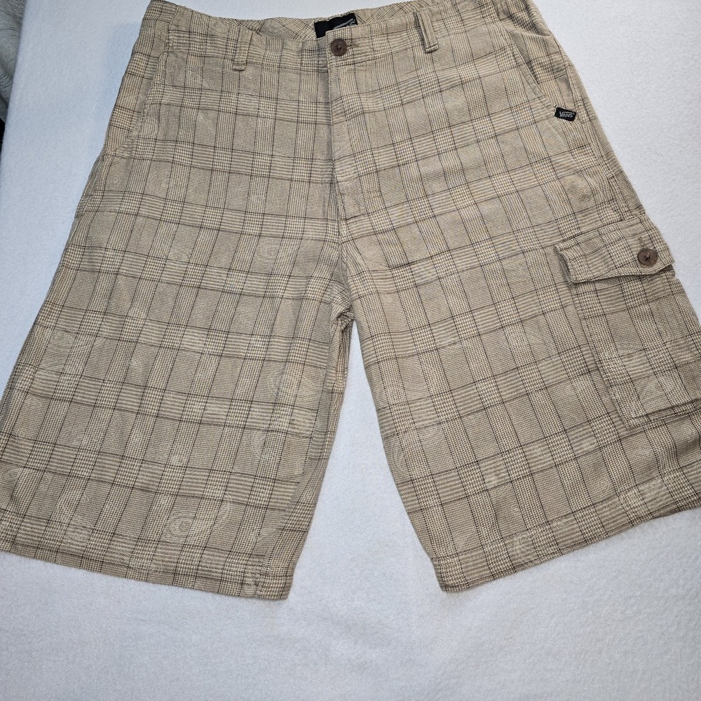 Vans Vintage Y2K Plaid Cargo Shorts 34 Baggy Skater Mall Goth Grunge Jorts Brown